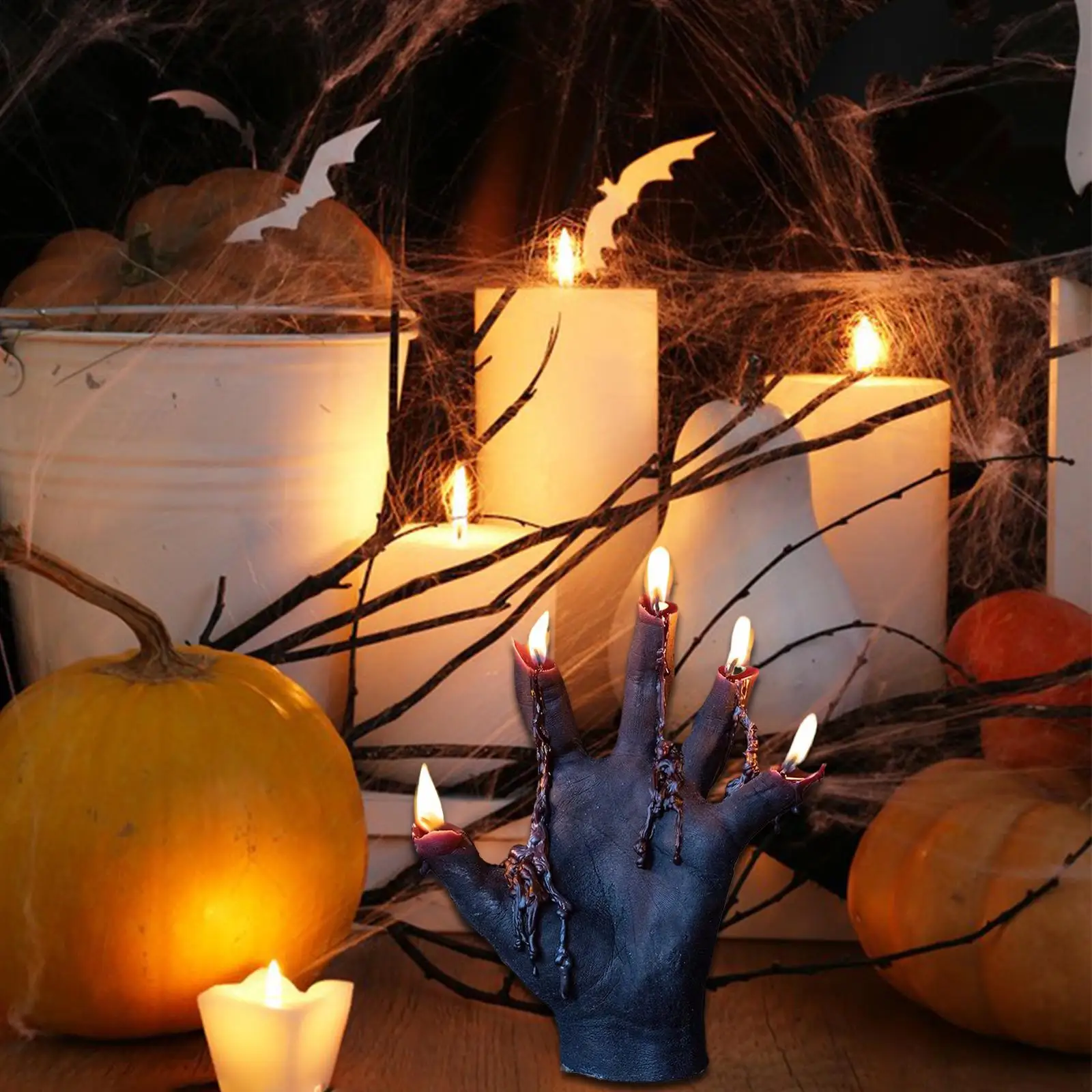 Halloween Čierny Démon Palm Svietnik Plavidlá Sviečka Riadu Horor Demon Strane Päť Knot Svietnik Obrázok 0
