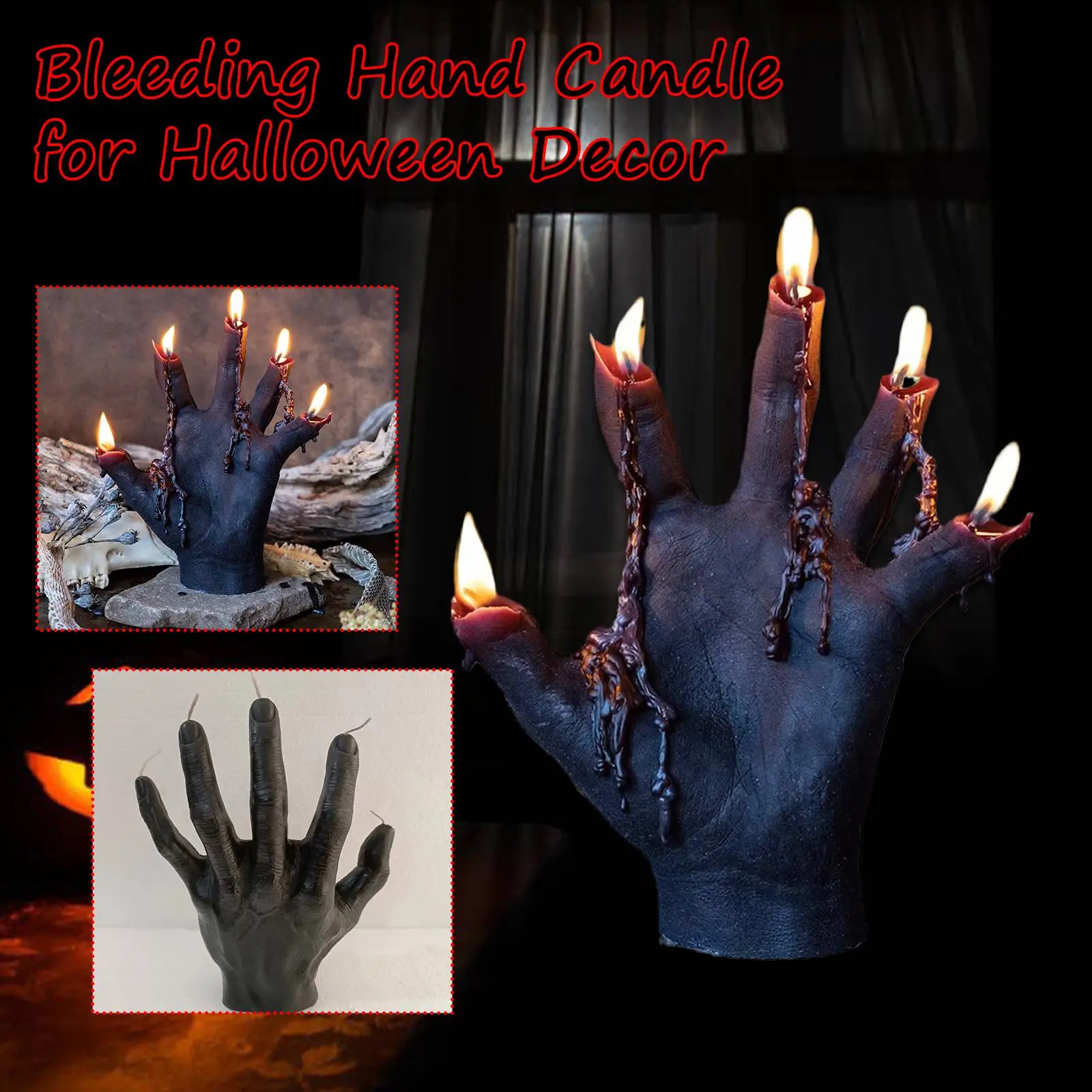 Halloween Čierny Démon Palm Svietnik Plavidlá Sviečka Riadu Horor Demon Strane Päť Knot Svietnik Obrázok 3