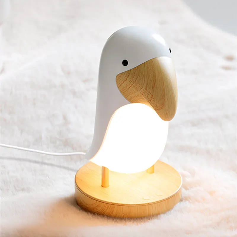 Drevené Vták Nočné Svetlo s Bluetooth Reproduktor USB Nabíjateľné LED stolná Lampa pre Dieťa Deti Spálňa Dekoratívne Nočné Lampy Obrázok 1