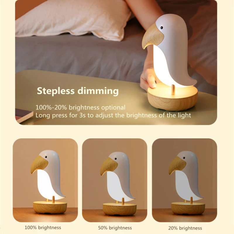 Drevené Vták Nočné Svetlo s Bluetooth Reproduktor USB Nabíjateľné LED stolná Lampa pre Dieťa Deti Spálňa Dekoratívne Nočné Lampy Obrázok 2