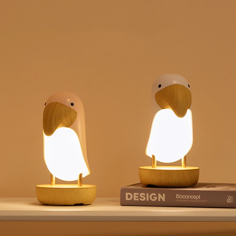 Drevené Vták Nočné Svetlo s Bluetooth Reproduktor USB Nabíjateľné LED stolná Lampa pre Dieťa Deti Spálňa Dekoratívne Nočné Lampy Obrázok 4