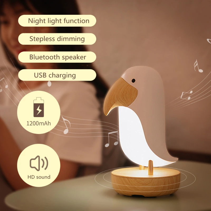 Drevené Vták Nočné Svetlo s Bluetooth Reproduktor USB Nabíjateľné LED stolná Lampa pre Dieťa Deti Spálňa Dekoratívne Nočné Lampy Obrázok 5