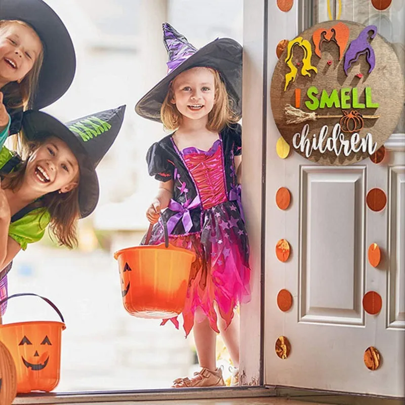 1Pc Halloween Drevené Doorplate Visí Ozdoby Remeselné Kola Deti Vitajte Rekvizity Halloween Dvere Dekor Prívesok Obrázok 5