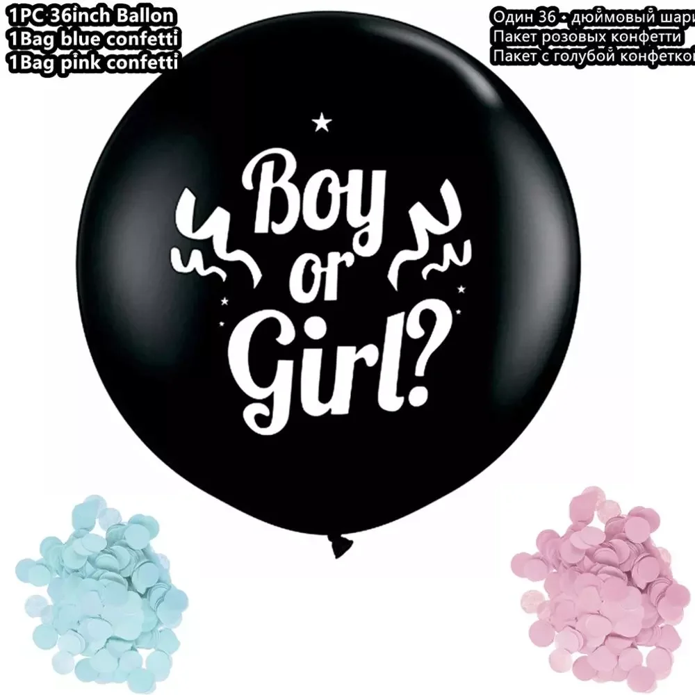 1set 36inch Chlapec alebo Dievča, Balón Strana Čierne Latexové Balóny Modrá alebo ružová Konfety Rodovej Odhaliť Globos Baby Sprcha Dekorácie Obrázok 5
