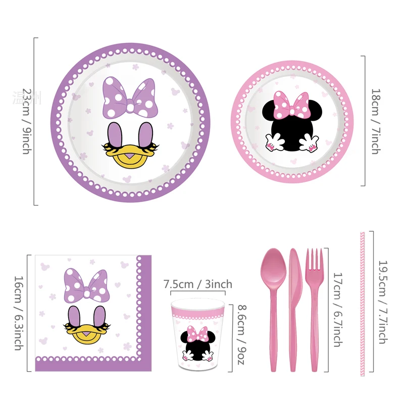 Nové Disney Ružová Fialová Minnie Mouse Baby Girl Krst Party Dekorácie Dievča Prospech Jednorázový Riad Narodeninovej Party Supplie Obrázok 0
