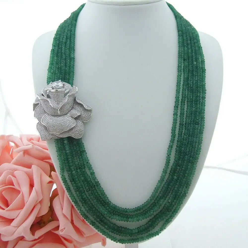 Očarujúce 6strands 2x4mm zeleného kameňa náhrdelník micro vložkou zirkón pracky kvet príslušenstvo náhrdelník dlho 61-68 cm Obrázok 1