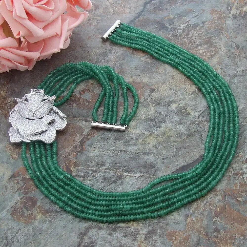 Očarujúce 6strands 2x4mm zeleného kameňa náhrdelník micro vložkou zirkón pracky kvet príslušenstvo náhrdelník dlho 61-68 cm Obrázok 3