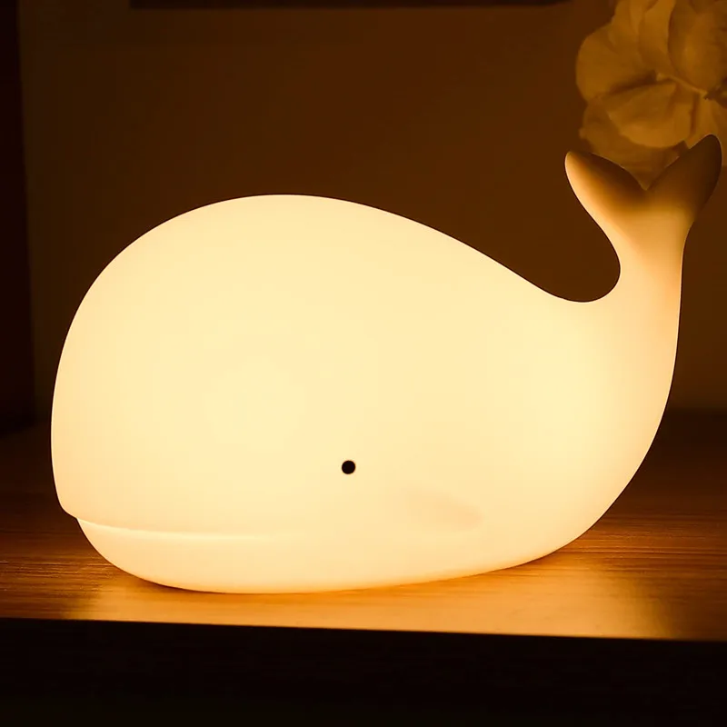 Silikónové Veľryba Nočné Lampy, Tvorivé LED Nočné Osvetlenie, USB Nabíjateľné Farebné Poklepal Svetlo Spanie Lampa Atmosféru Svetlá Obrázok 5