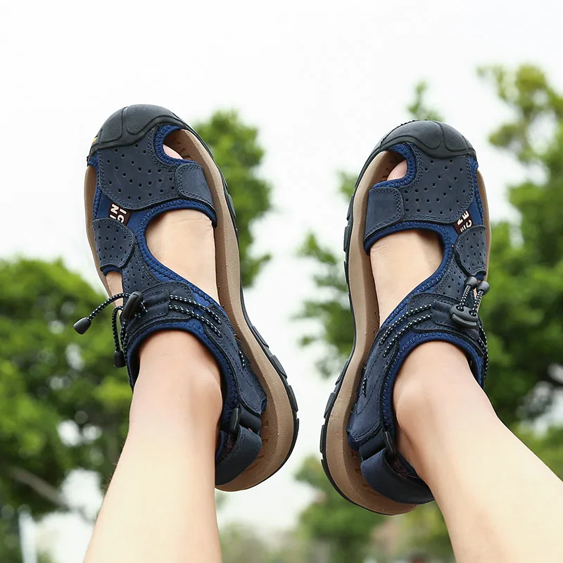 V lete Chladné Kožené pánske Sandále, Topánky, Módne Ručné Šitie Sandále Pre Mužov Vonkajšie Pláži Chôdza Mužov Bežné Sandále Obrázok 5