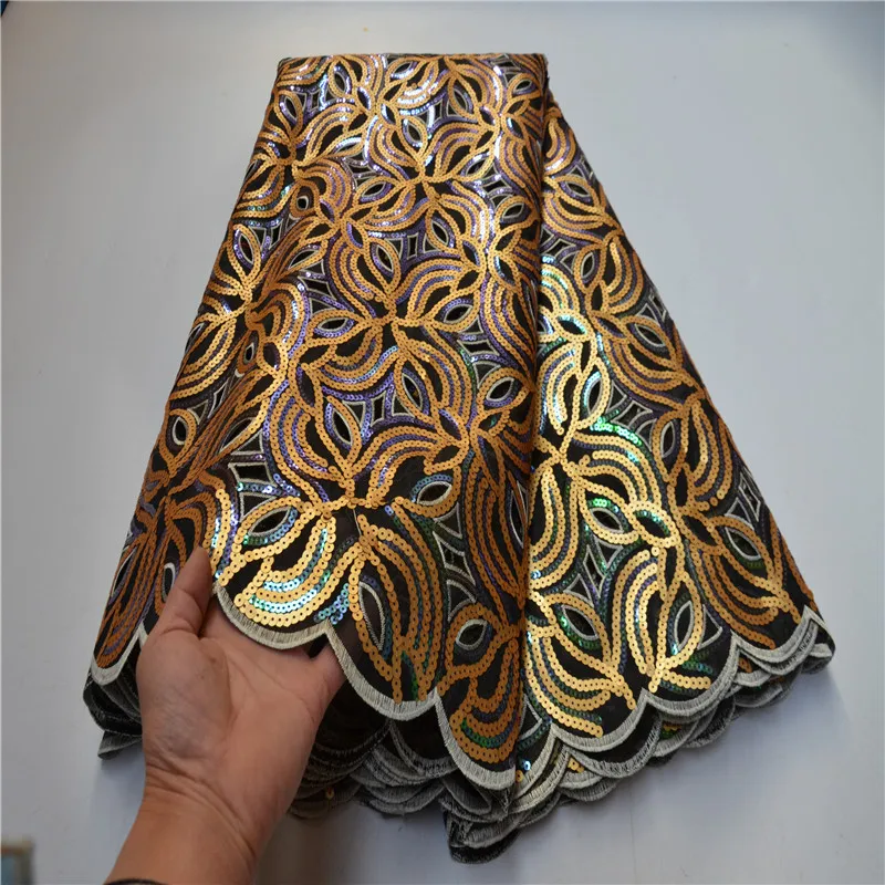 Vysoká kvalita Africkej strane rezu dvojité organza čipky textílie v Zlate s jemnými flitrami výšivky na šaty OLP-240 Obrázok 1