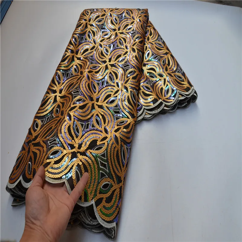 Vysoká kvalita Africkej strane rezu dvojité organza čipky textílie v Zlate s jemnými flitrami výšivky na šaty OLP-240 Obrázok 4