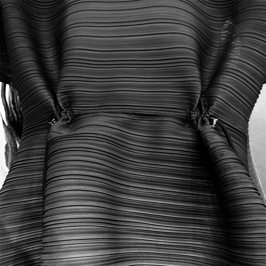 LKF2022 Žien 2-Dielna Sada Dlhý Rukáv Prekladané Skladaný Načechraný T-Shirt Top Nohavice Set Gradient Šnúrkou Pás Slim Fit Voľné Obrázok 3