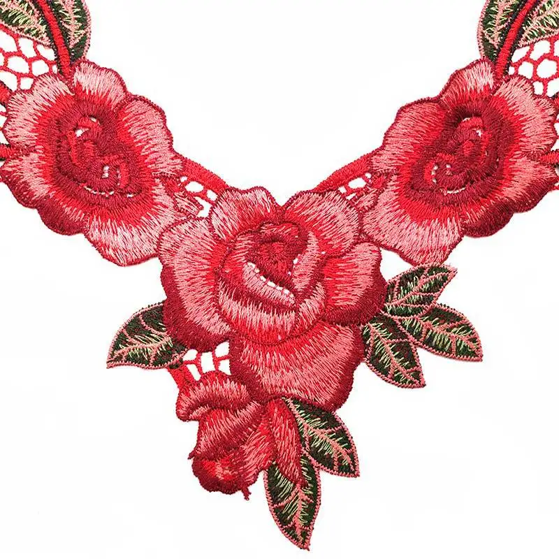 5 ks Krásny Kvet Čipky Textílie Šitie Dodávky DIY Výstrihu Červená Golier Kostýmy, Dekorácie Doplnky Ženy Šaty Obrázok 2