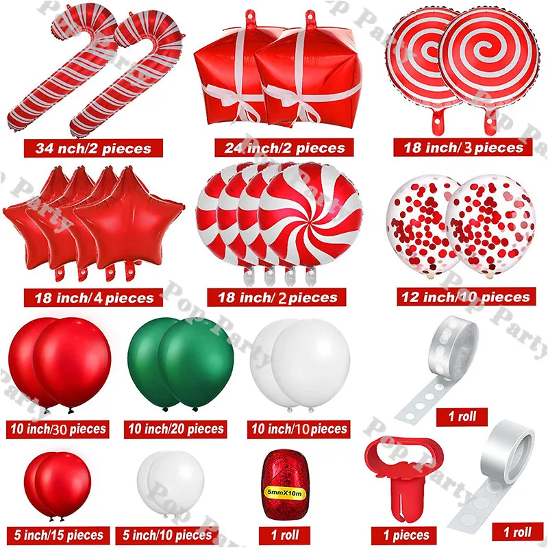 Vianočné Balón Garland Arch súprava Červená Biela Candy Balóny Darčeka Červená Lízatko Balóny Vianočné Dekorácie 108pcs Obrázok 1