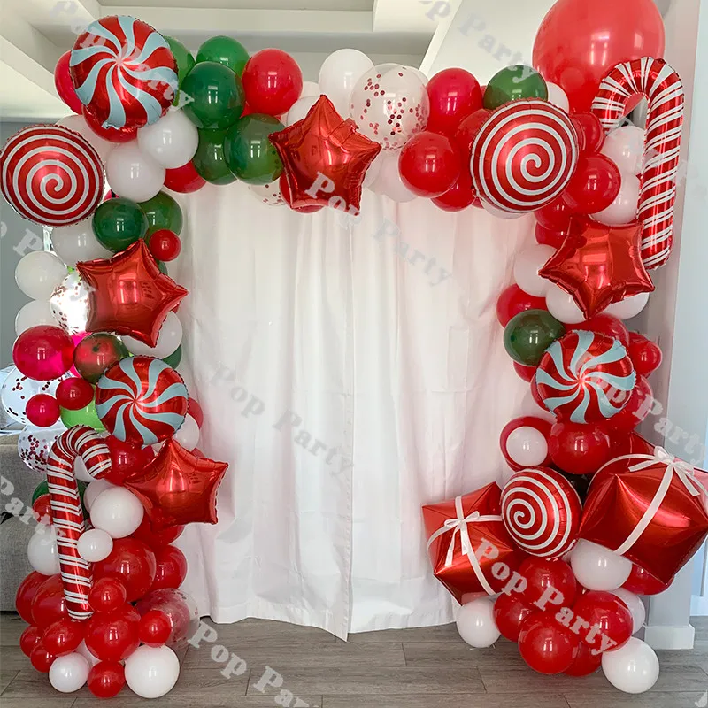 Vianočné Balón Garland Arch súprava Červená Biela Candy Balóny Darčeka Červená Lízatko Balóny Vianočné Dekorácie 108pcs Obrázok 5