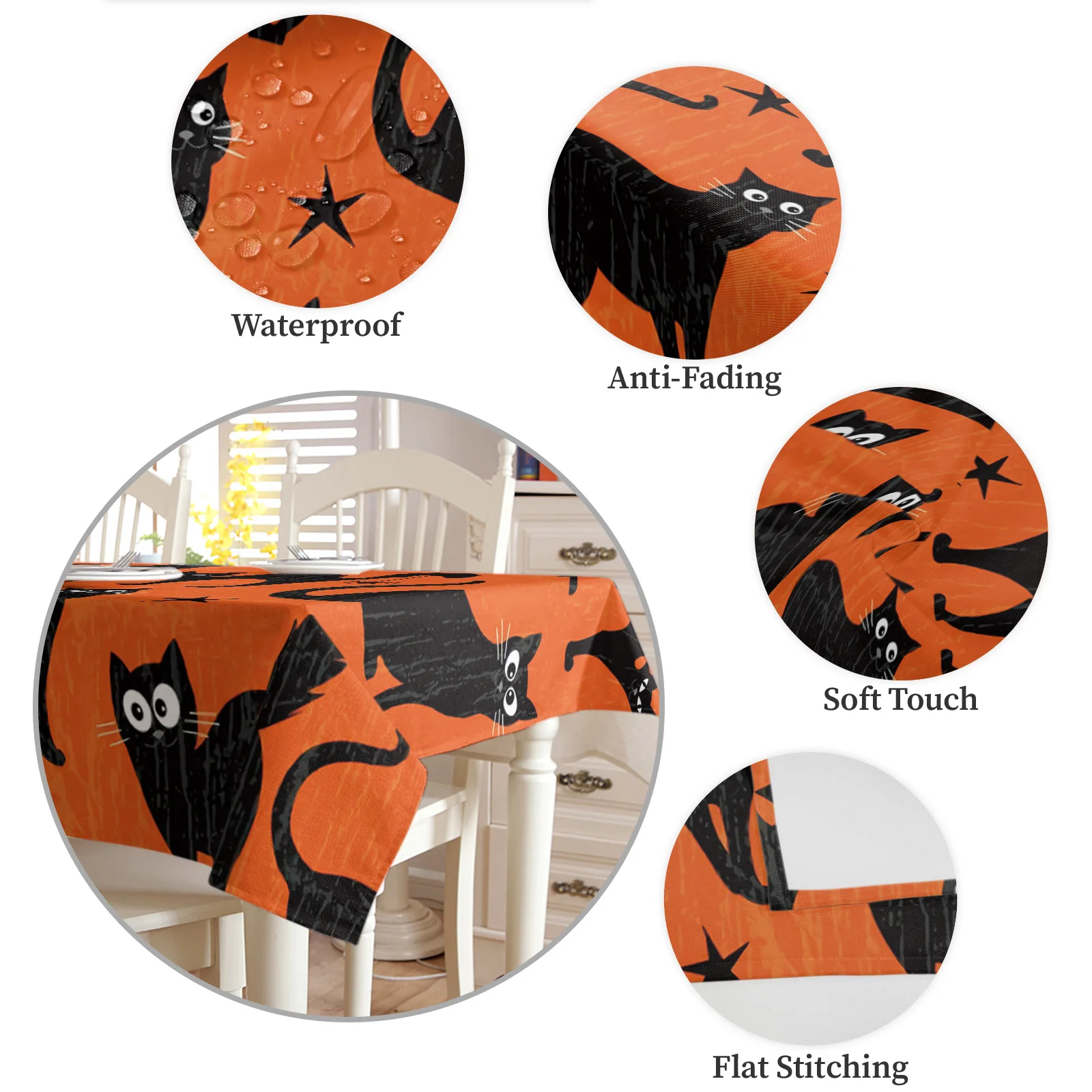 Halloween Themed Black Cat Obrus Nepremokavé Jedálenský Obrus Kuchyňa Dekoratívne Kávy Kuchyne Strany Tabuľka Kryt Obrázok 1
