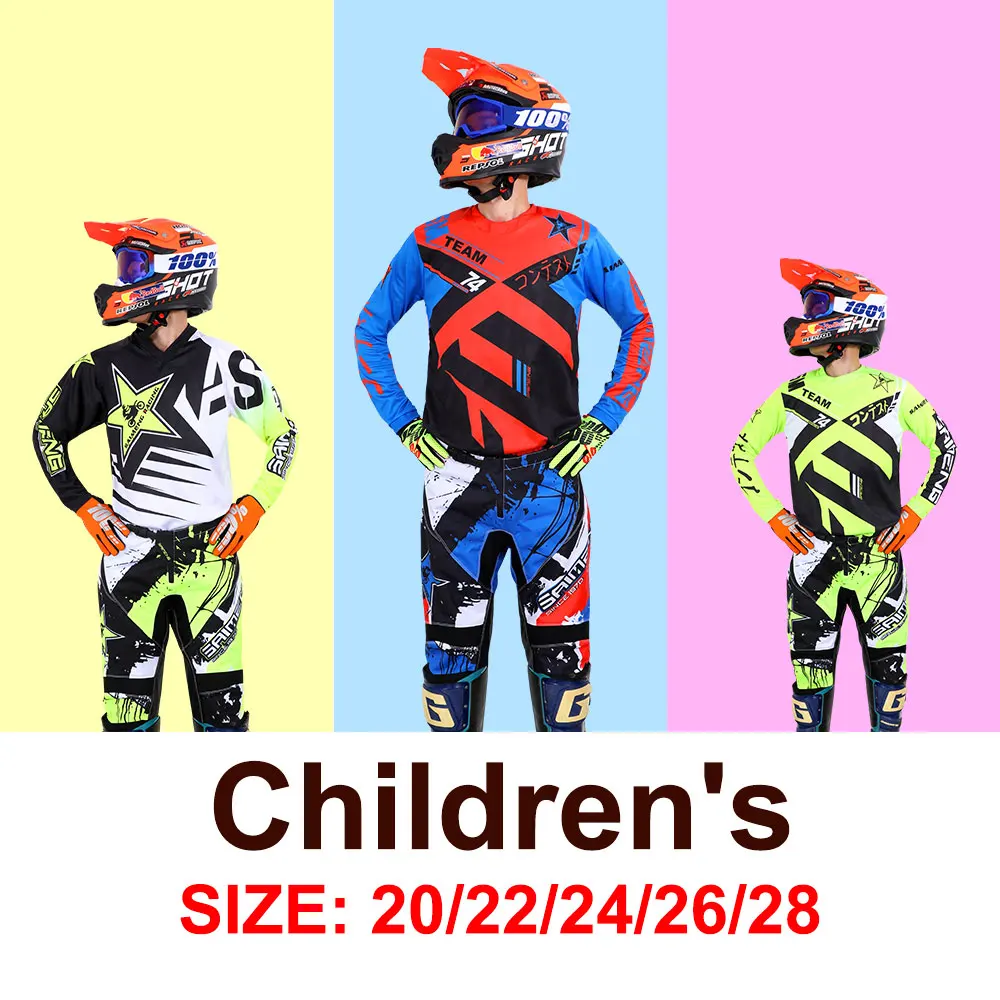 Motocross Dres a Nohavice dieťa, detské oblečenie veľký chlapec dievča chlapec študent racing suit výstroj nastaviť Priedušná Off-road MX Obrázok 3