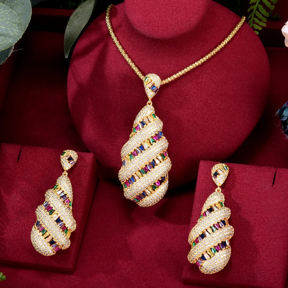 GODKI Nové Luxusné Gougeous Waterdrop Náhrdelníky Náušnice Sada Pre Ženy Cubic Zirconia Dubaj Svadobné šperky Set Vysokej Kvality Obrázok 1