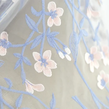 0,5 M/veľa 130 cm široký Aqua modrá 3D kvetinovým mäkké výšivky oka textílie handmade svadobných Hanfu oblečenie čipky textílie X474