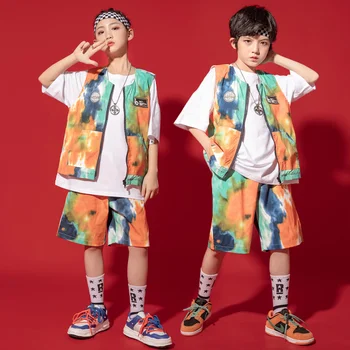 1. júna Detí Hip-hop Trendy, Cool Oblečenie Letné Dievčenské Jazz tie Dye Vyhovovali Chlapčenské Hip Hop Výkon Oblečenie