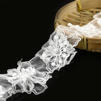 10pcs 3D Pearl Flower Čipky látky Trim Pletenie Svadobné Šaty Čipky Stuhou Plavidlá DIY Patchwork Šitie Príslušenstvo Zdobením