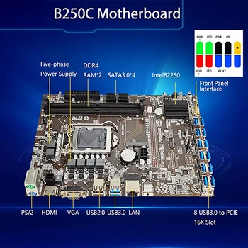 12 Karta B250C BTC Ťažba Doske+Napájací Kábel+SATA/Switch Kábel+Termálnej pasty 12 USB3.0(PCIE) LGA1151 DDR4 MSATA