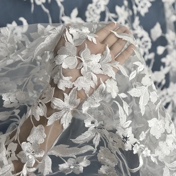 1m / taška nová biela troch-dimenzionální výšivky, čipky textílie svadobné šaty ručné diy materiál