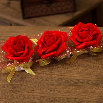 1Pc Prípade Dodávky Dekorácie Strane Kvet Bridesmaid, Hodváb Rose Zápästie Kvety Na Svadbu, Nevesta Zápästie Kvety 4COLORS