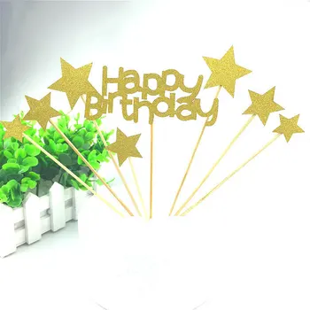 1set Zlato Happy Birthday A 7pcs Star Tortu Vlajky Tortu Vňaťou Pre Deti, Rodiny Narodeninovej Party Pečenie Dekorácie Dodávky