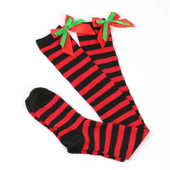 2 ks Bowknot Vianočné Ponožky Dlho Sexy Pančuchy Žena Polainas Harajuku Japonskej Módy Zelené, Biele, Červené Pruhy Kolená Vysoké Ponožky