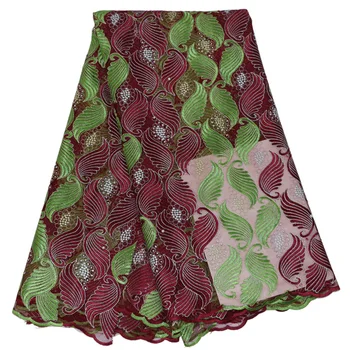 2016 High-end Kamene Zelená francúzskej Čipky Tkaniny Vysokej Kvality Afriky Tylu Čipky Textílie Vyšívané Listov Čistý Guipure Na Svadbu