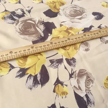 2018 nový žltý kvet vzor tkaniny krásne digitálne tlačené handričkou košeľu HOBBY ručné tlač textílie veľkoobchod
