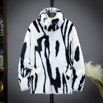 2021 Jeseň Zima Mužov Umelú Kožušinu Tiger Vzor Kabát, Bundu Mužskej Módy Voľné Teplý Kabát Muž Streetwear d Outwear B491