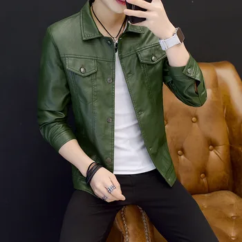 2021 pánskej módy mládež klope kožená bunda kórejský bežné slim lokomotíva pu kožené sako pánske sako pánske oblečenie
