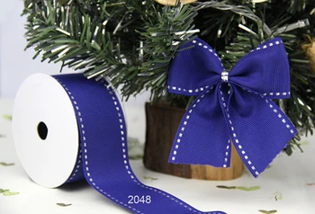 38MM 25yards Káblové Okraji Modrú Grosgrain Stuha S Stitched Strieborný Okraj pre Festival Vianočné Dekorácie Nový Rok Darčekové Balenie