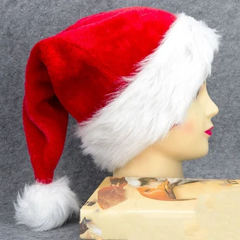 3KS Vianočné Dekorácie Klobúk Plyšové Červený A Biely Santa Claus Klobúk Plus Pribrala Veľké Lopty Klobúk
