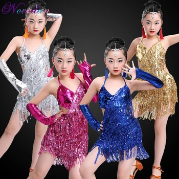 5-12 rokov Dievčatá Spoločenský Tanec Šaty Červené Fringe Sála latinské Tanečné Šaty Deti Sequin Fringe Strapec Deti, dievčatá šaty