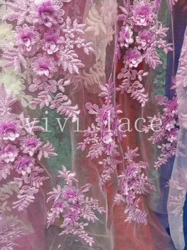 5yards JL842 ružová kvetinová 3D kvetinové výšivky oka tylu haute couture francúzskej čipky textílie na svadby/večerné šaty/party,dhl