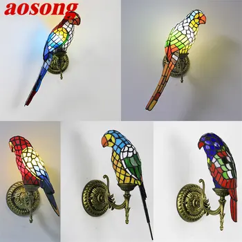 AOSONG Tiffany Papagáj Nástenné Svietidlo LED Kreatívny Dizajn Posteľ Sconce Vták Svetlo pre Domáce Obývacej Izby, Spálne, Chodby Dekor