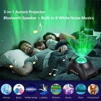 Aurora Projektor Star Projektor Galaxy Nočné Svetlo Northern Light Premietacie Otočiť LED Lampa BT Hudby Reproduktor Spálňa Decor Darček