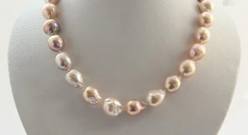 CBN322 móde veľké 13mm barokový ružová keshi reborn sladkovodné perlový náhrdelník 17'