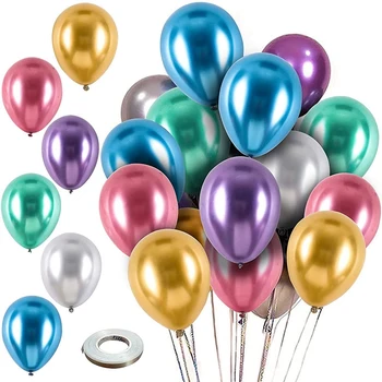 Chróm Kovový Latex Strany Balóny, 62 Pack 12 Palcový Farebný Kovový Balóny Na Narodeniny Dieťa Sprcha Štúdia