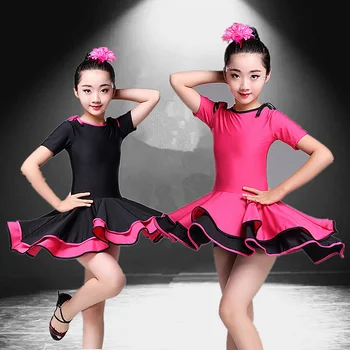 Deti Šaty pre Dievčatá latinskej Ballroom Dance Šaty Súťaže Krátky Rukáv Fáze Výkonu Kostýmy Deti Praxi tanečné Nosiť