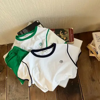 Detský Oblek Lete List Výšivky Chlapci Dievčatá Kontrast Farieb Suit Baby-Krátke rukávy Šortky Šport Vyhovovali Deti Neformálne Oblečenie