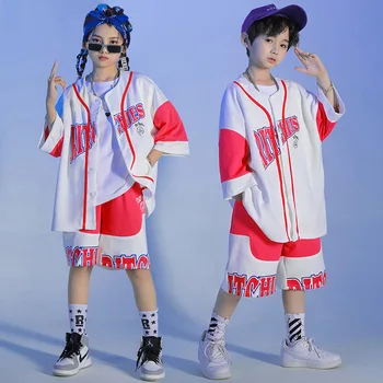 Dieťa Hip Hop Oblečenie Cardigan Baseball Tričko Príliš Krátky Rukáv Top Lete Tlač Šortky pre Dievča, Chlapca, Tanečných Kostýmov, Šiat