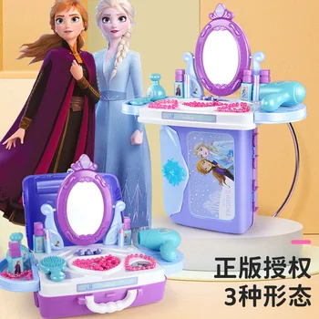 Diseny mrazené dievčatá make-up kufor hračka deti hrať dom simulácia toaletný stolík nastaviť