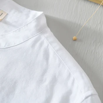 Dizajnér nový príchod krátky rukáv, bavlnené a ľanové košele muži stoja biely golier košele pre mužov módne bežné tričko pánske košieľka