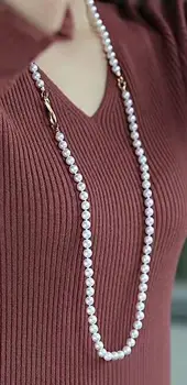 Doprava zadarmo ušľachtilý šperky dlhé 8-9mm biela Usadenina perlový náhrdelník