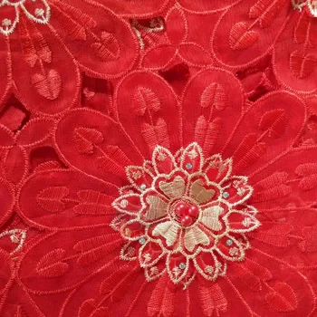 Doprava zadarmo červená Vysoká kvalita najnovšie handcut afriky čipky textílie s korálkami a kvety na svadbu veľké príležitosti-N8842A