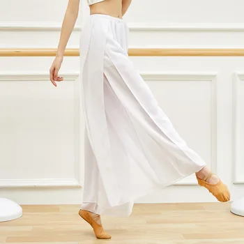 Dospelých Brušného Tanca Šifón Palazzo Nohavice, 2 Vrstvový Split Širokú Nohu, Nohavice Kostým pre Ženy Tanečné Oblečenie Tanečník Nosiť Oblečenie
